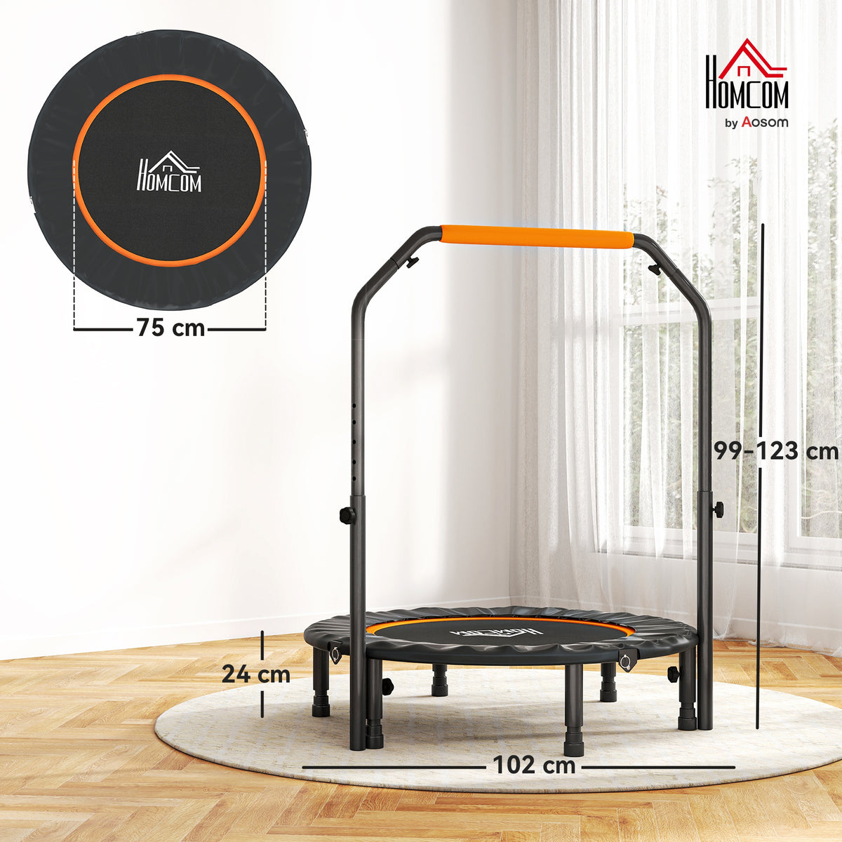 40" Foldable Mini Trampoline Fitness Trampoline W/ Foam Handle