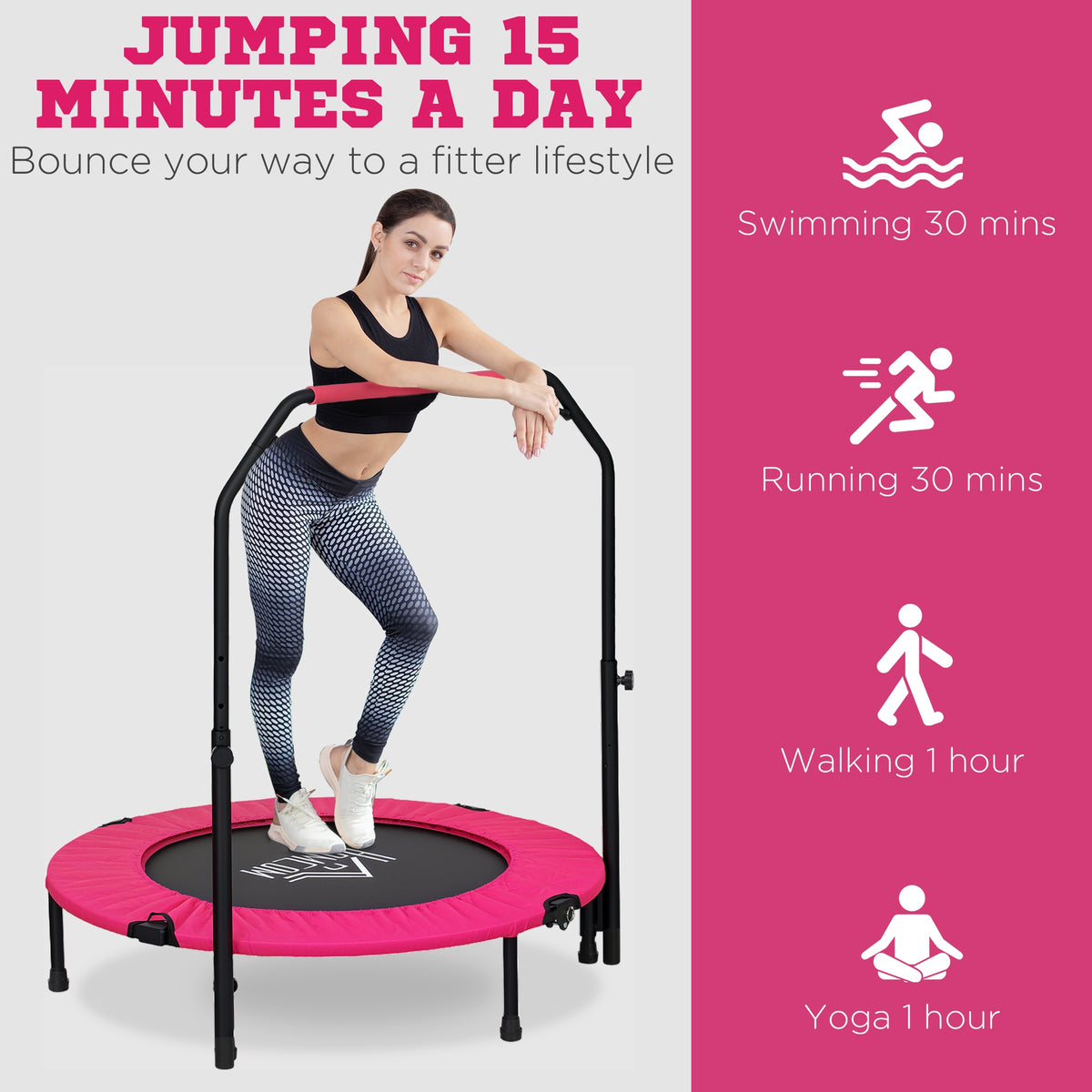 40" Foldable Mini Trampoline Fitness Trampoline W/ Foam Handle