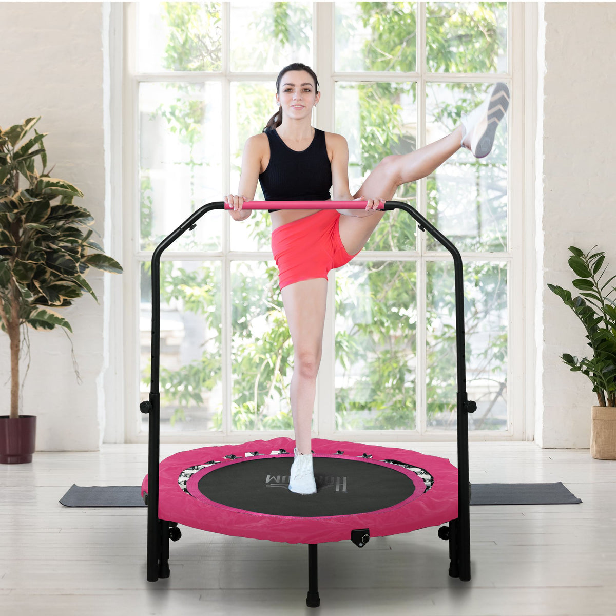 40" Foldable Mini Trampoline Fitness Trampoline W/ Foam Handle