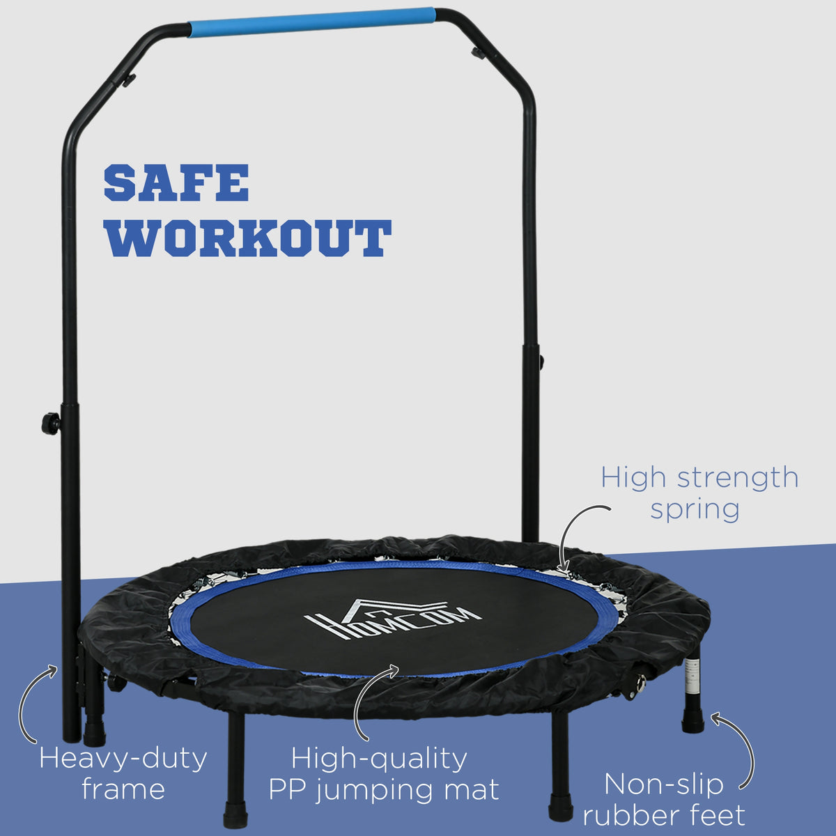 40" Foldable Mini Trampoline Fitness Trampoline W/ Foam Handle