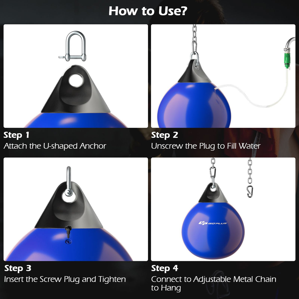 Water Punching Bag with Water Injector and Hanging Accessories