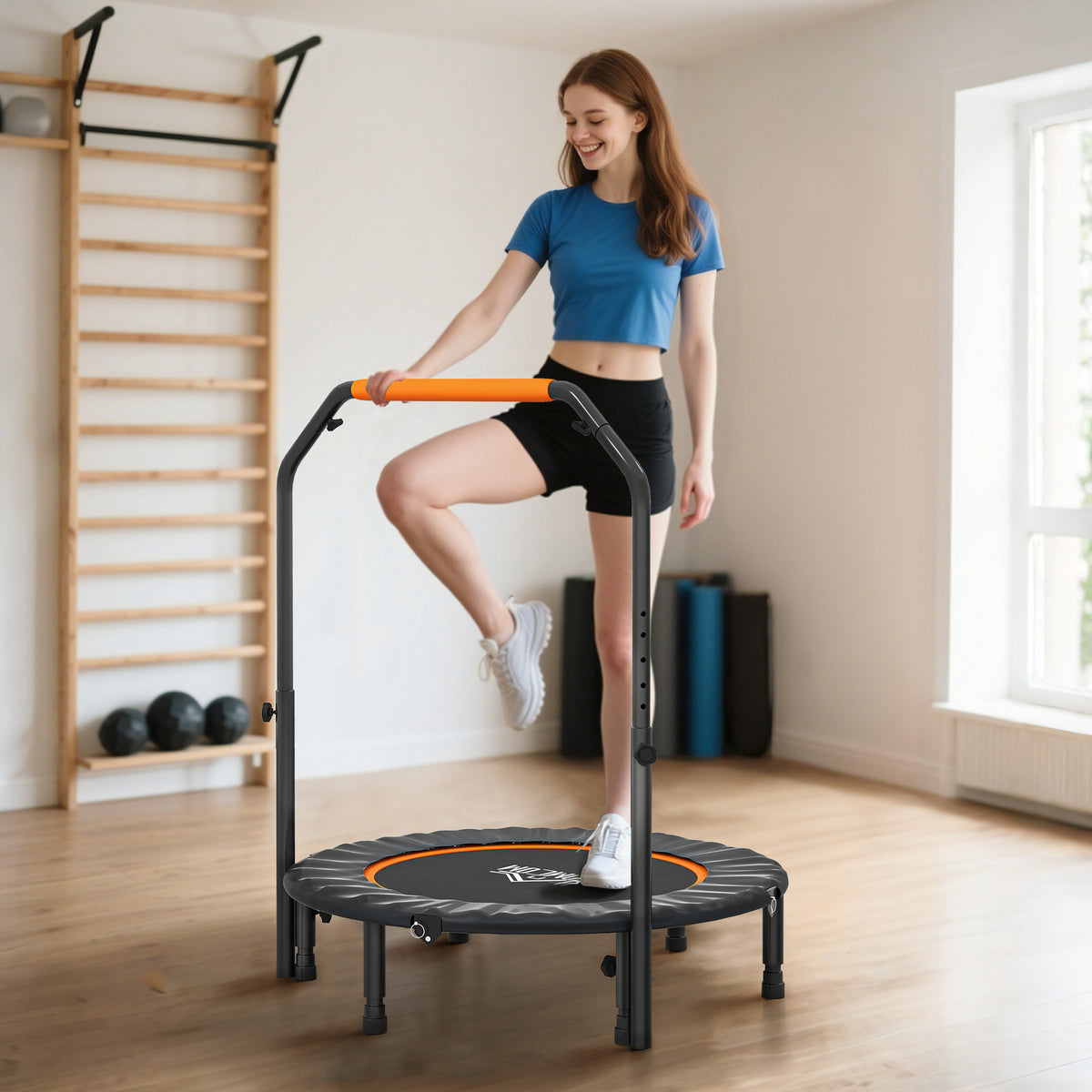 40" Foldable Mini Trampoline Fitness Trampoline W/ Foam Handle