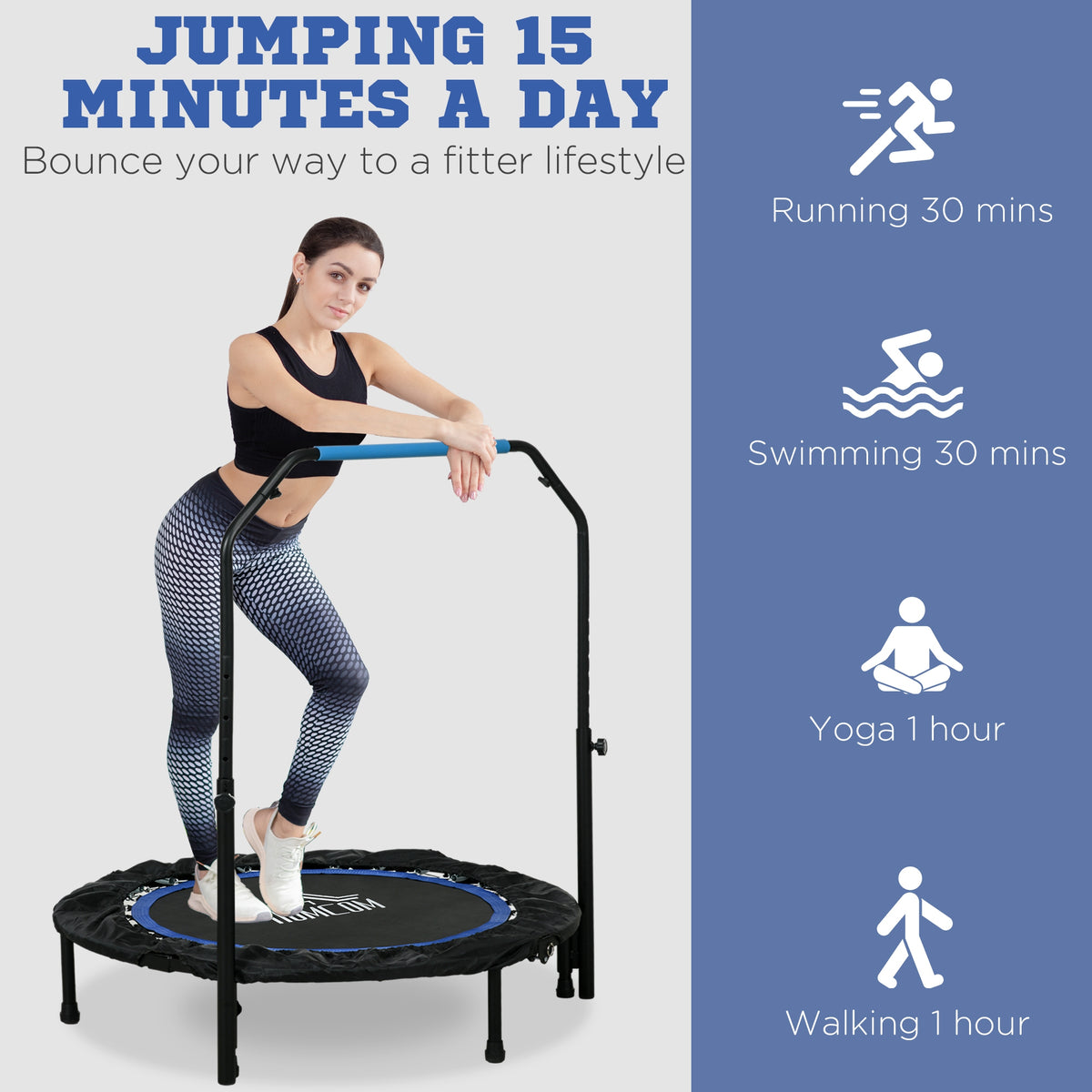 40" Foldable Mini Trampoline Fitness Trampoline W/ Foam Handle