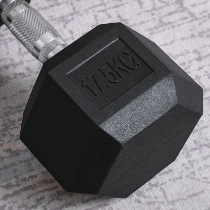 20Kg Hex Rubber Dumbbell Encased Ergo Weights for Home Exercise Gym Fitness