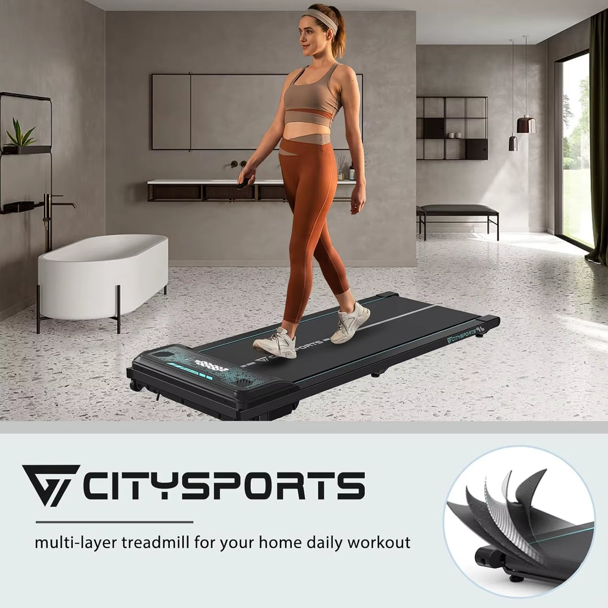 Treadmill, Walking Pad Treadmill, Bluetooth, Compact Treadmill with LED Display for Home/Office, 6 Km/H