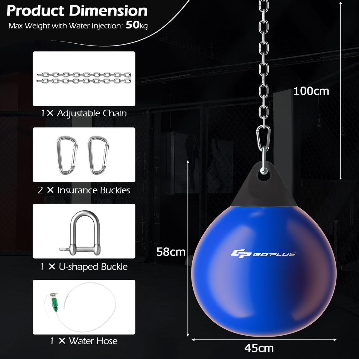 Water Punching Bag with Water Injector and Hanging Accessories