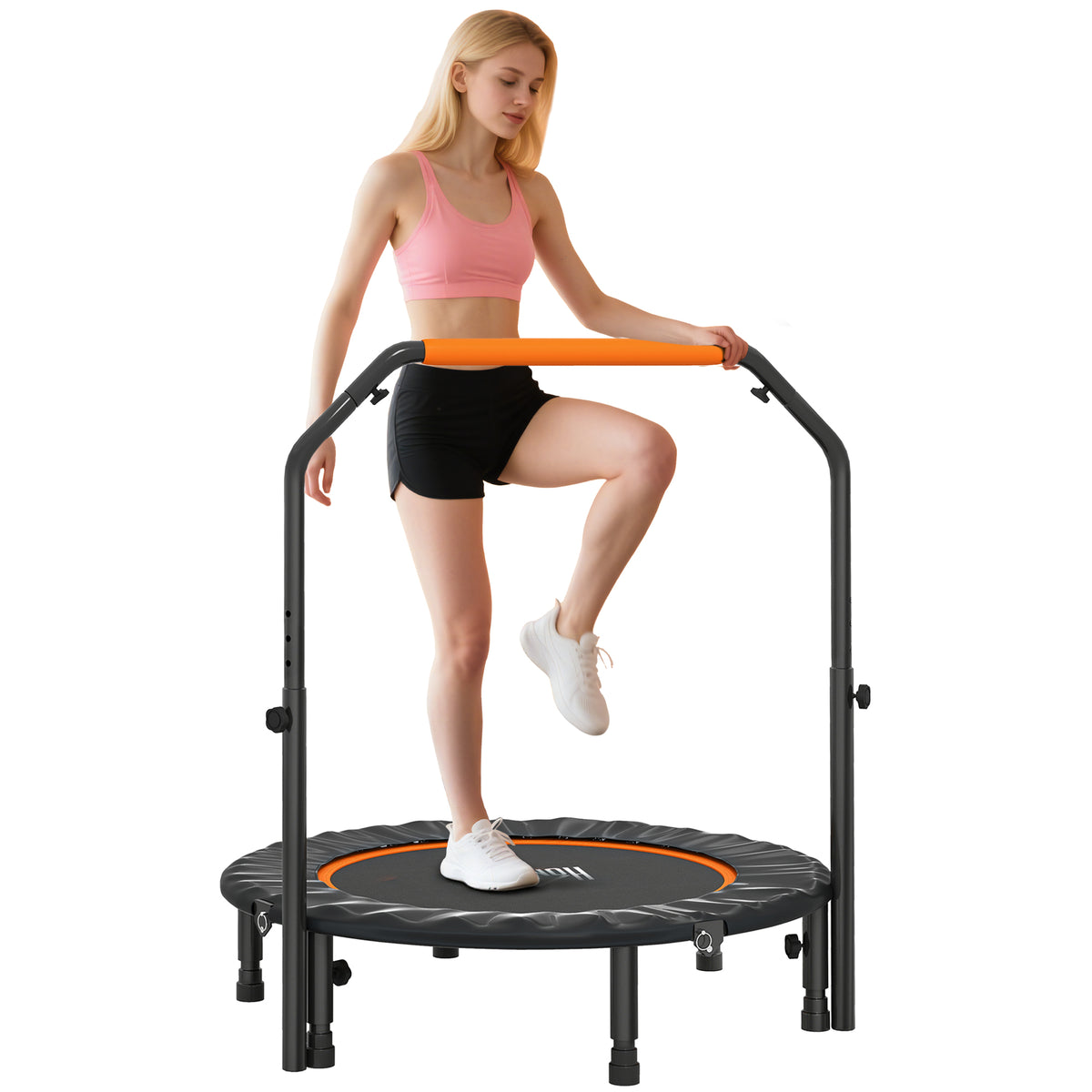 40" Foldable Mini Trampoline Fitness Trampoline W/ Foam Handle
