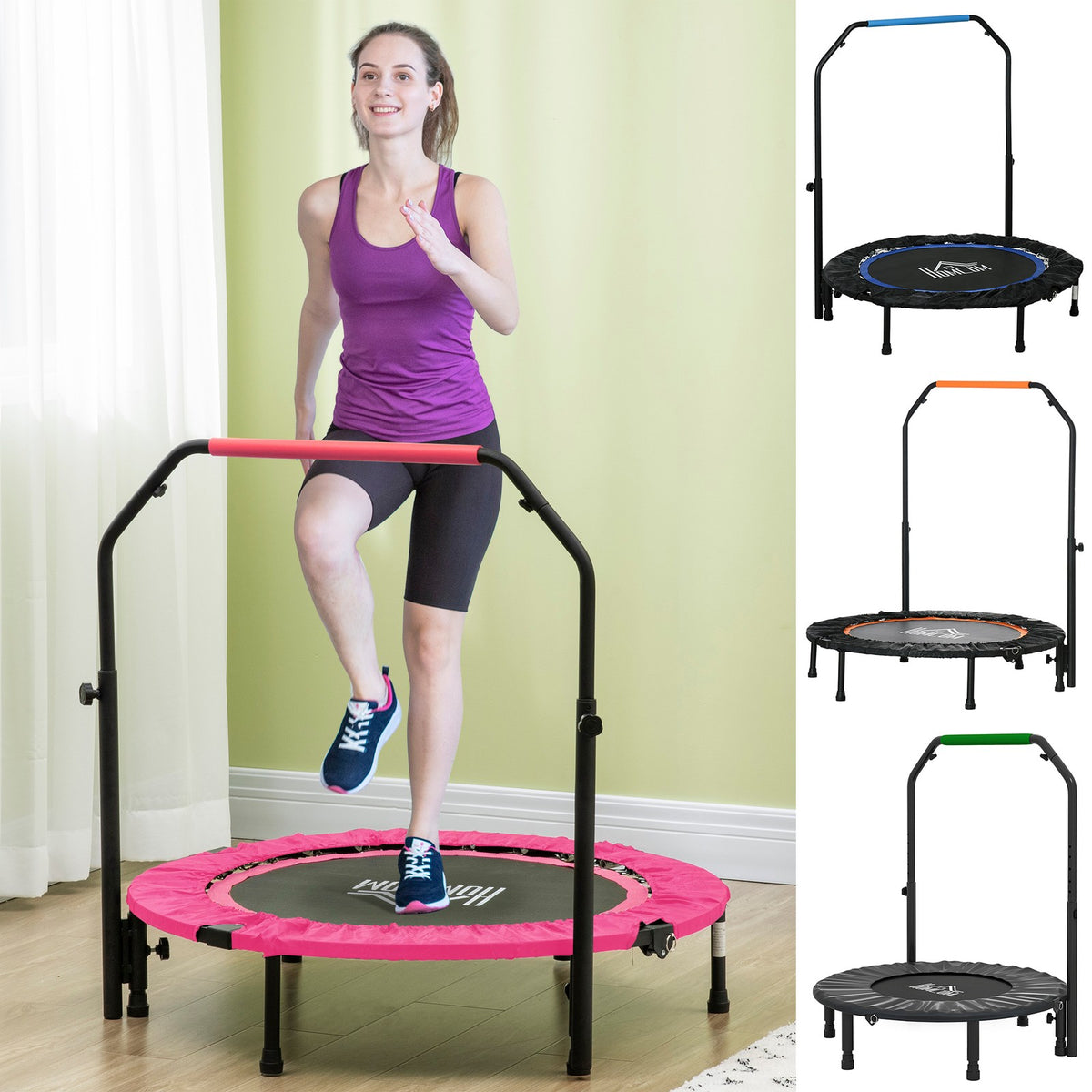 40" Foldable Mini Trampoline Fitness Trampoline W/ Foam Handle