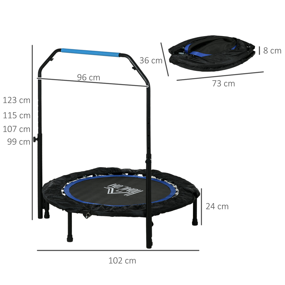 40" Foldable Mini Trampoline Fitness Trampoline W/ Foam Handle