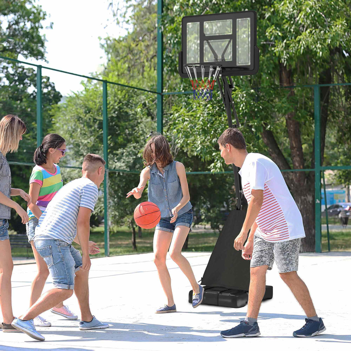2.45-3.05M Basketball Hoop Outdoor with Rebound System and Wheels
