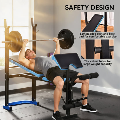 Adjustable Weight Bench with Leg Developer Barbell Rack for Home Gym Fitness
