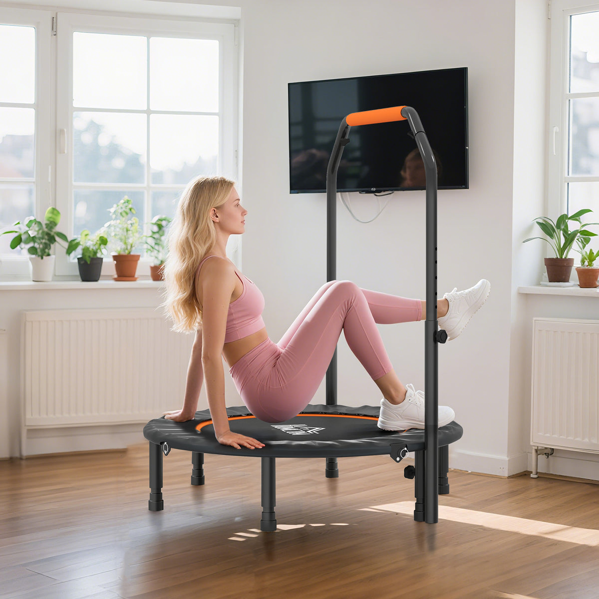 40" Foldable Mini Trampoline Fitness Trampoline W/ Foam Handle