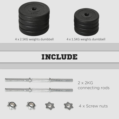 30KG Adjustable Dumbbells Weight Set Hand Weight for Home Gym Body Fitness