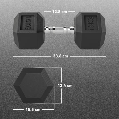 20Kg Hex Rubber Dumbbell Encased Ergo Weights for Home Exercise Gym Fitness