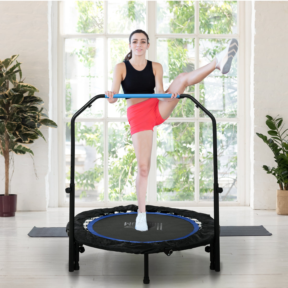 40" Foldable Mini Trampoline Fitness Trampoline W/ Foam Handle