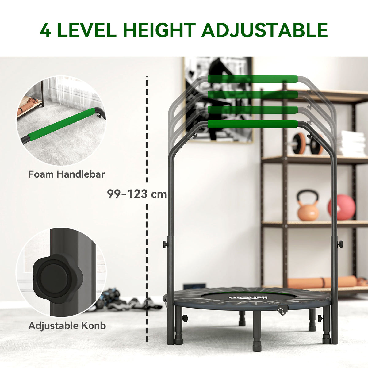 40" Foldable Mini Trampoline Fitness Trampoline W/ Foam Handle