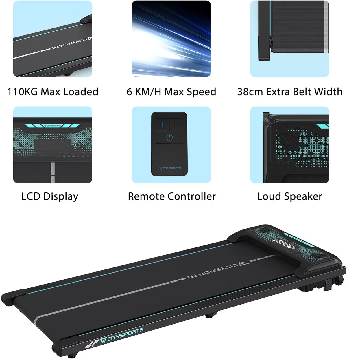 Treadmill, Walking Pad Treadmill, Bluetooth, Compact Treadmill with LED Display for Home/Office, 6 Km/H