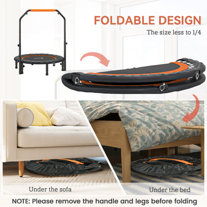 40" Foldable Mini Trampoline Fitness Trampoline W/ Foam Handle