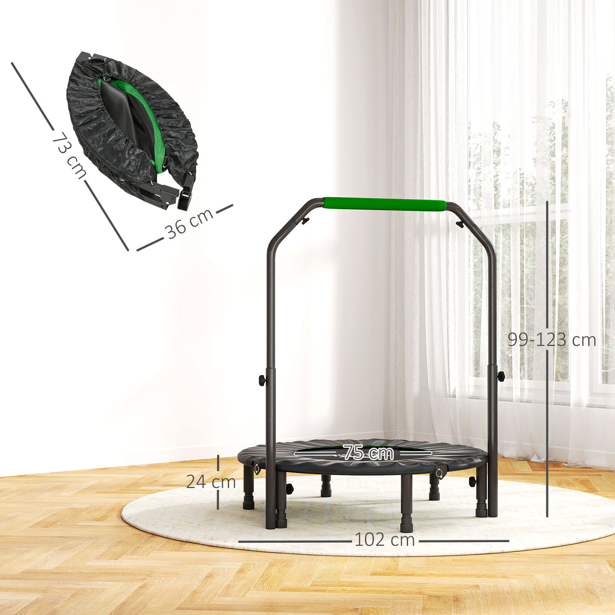 40" Foldable Mini Trampoline Fitness Trampoline W/ Foam Handle
