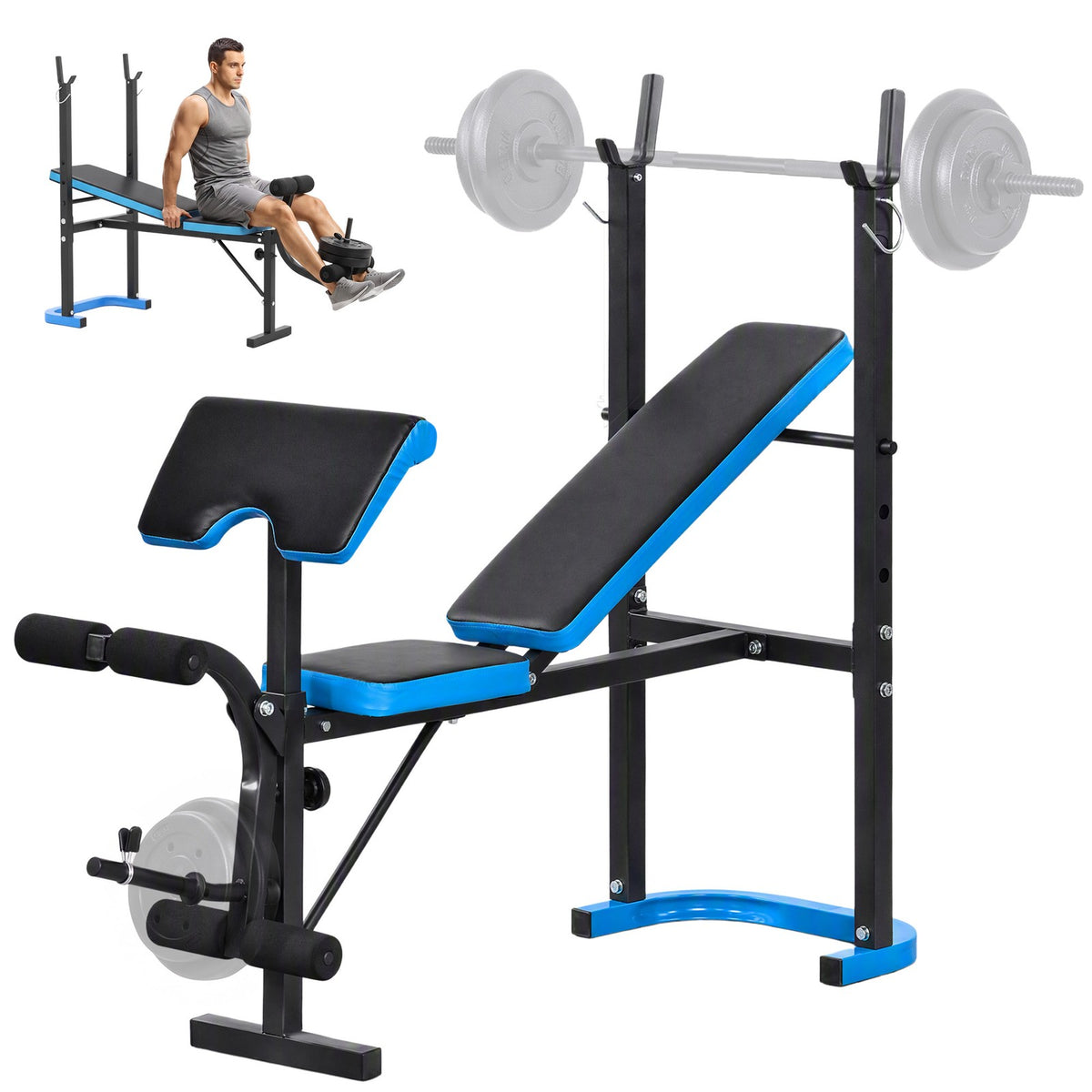 Adjustable Weight Bench with Leg Developer Barbell Rack for Home Gym Fitness