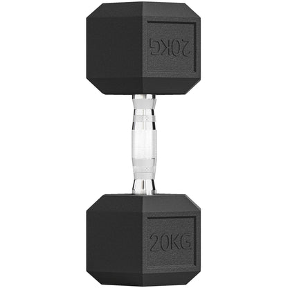 20Kg Hex Rubber Dumbbell Encased Ergo Weights for Home Exercise Gym Fitness