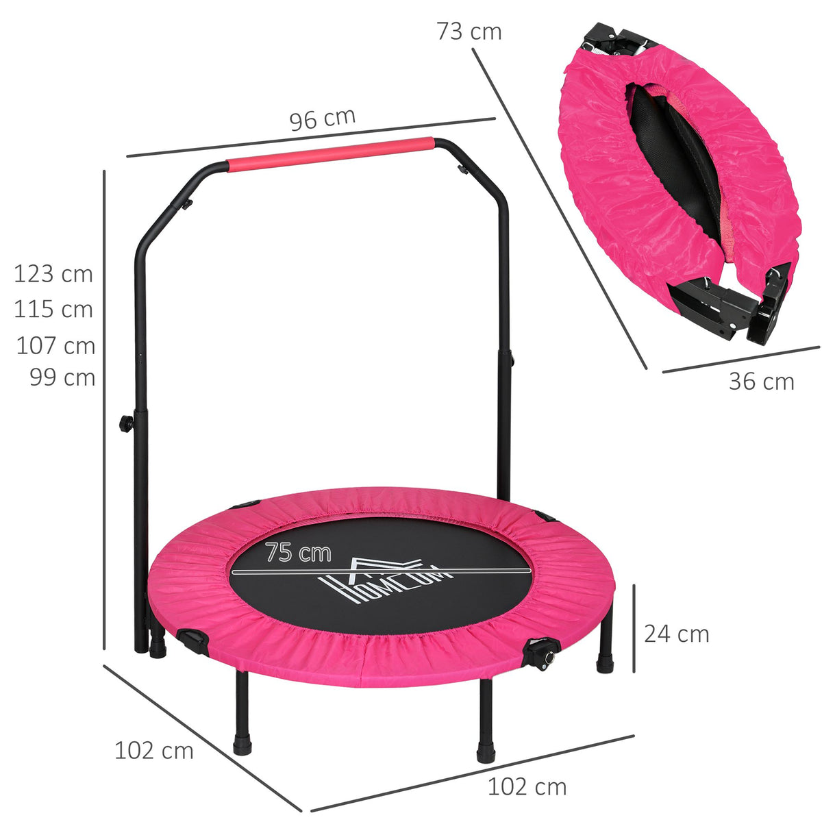 40" Foldable Mini Trampoline Fitness Trampoline W/ Foam Handle