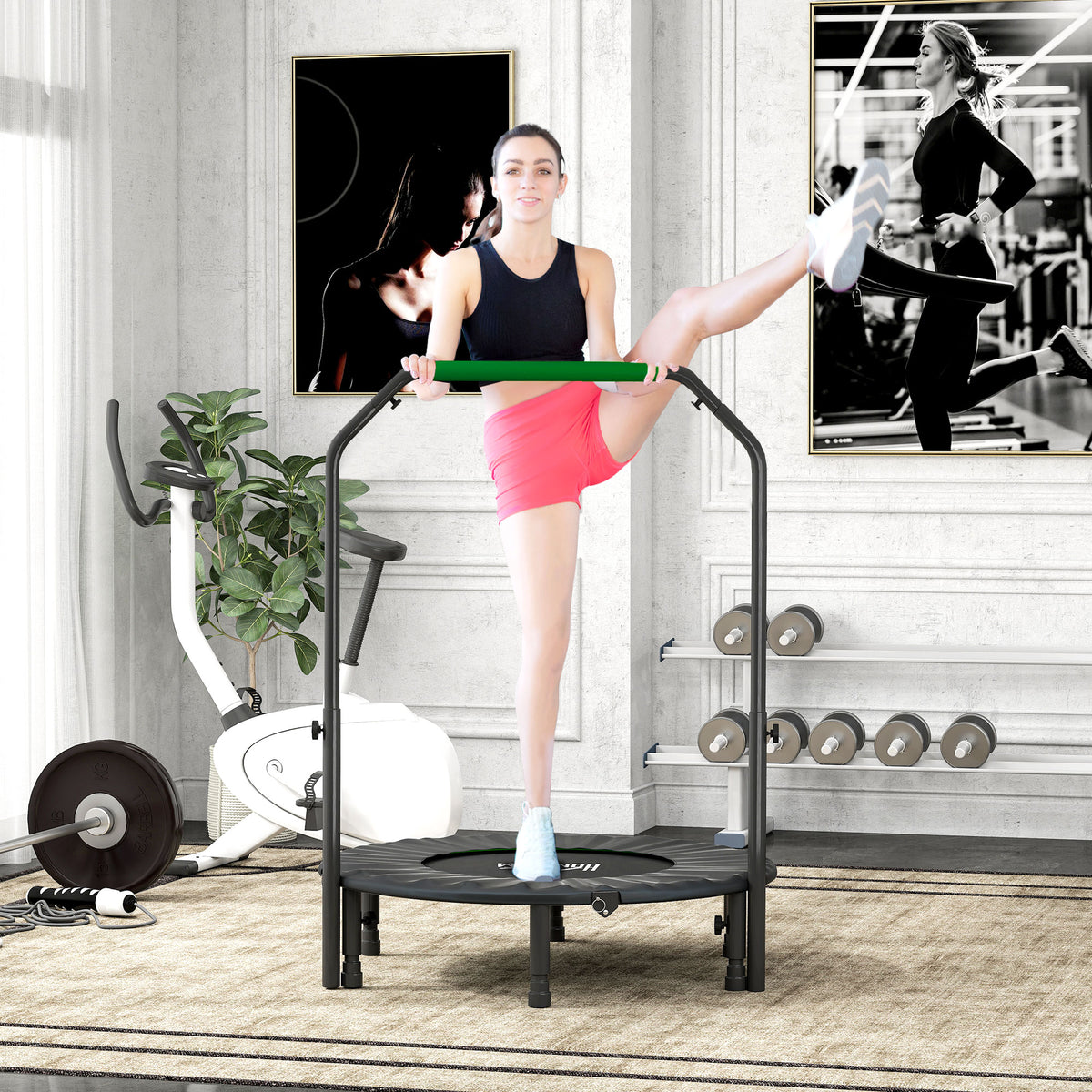 40" Foldable Mini Trampoline Fitness Trampoline W/ Foam Handle
