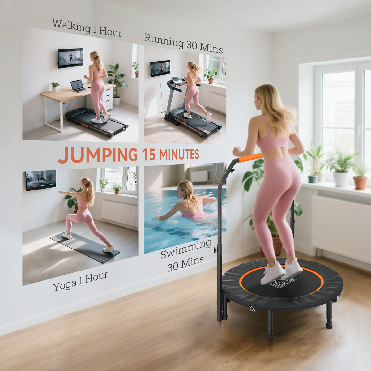 40" Foldable Mini Trampoline Fitness Trampoline W/ Foam Handle