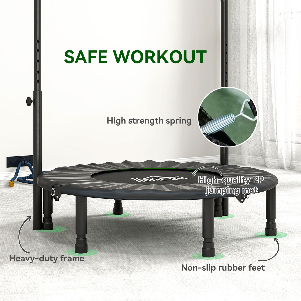 40" Foldable Mini Trampoline Fitness Trampoline W/ Foam Handle