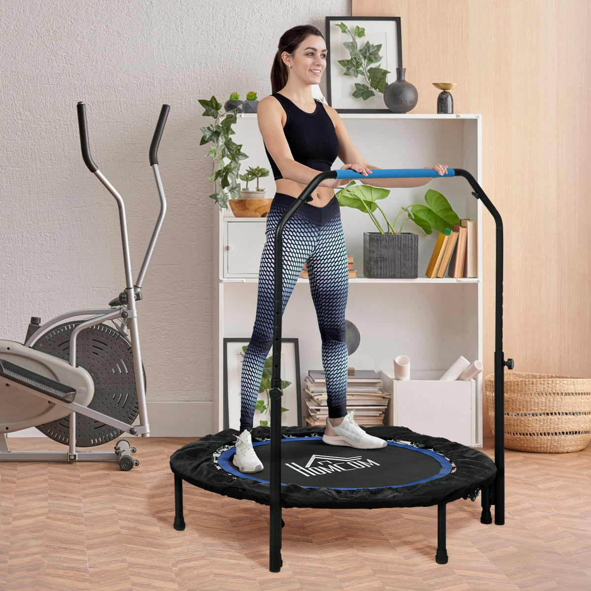 40" Foldable Mini Trampoline Fitness Trampoline W/ Foam Handle