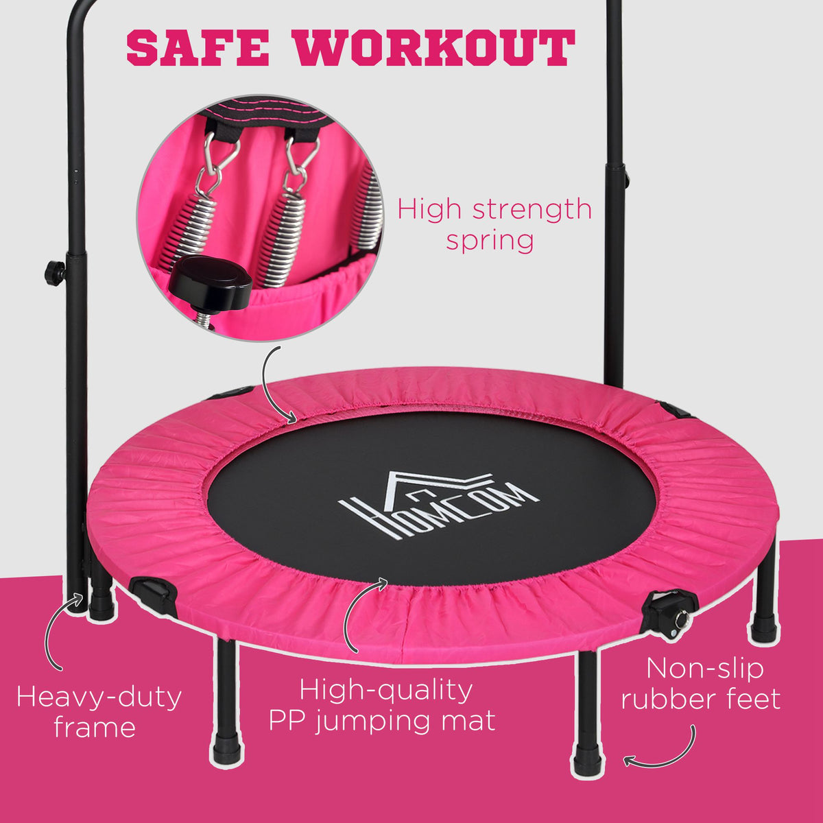 40" Foldable Mini Trampoline Fitness Trampoline W/ Foam Handle
