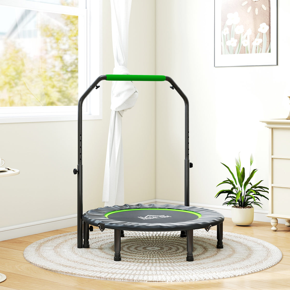 40" Foldable Mini Trampoline Fitness Trampoline W/ Foam Handle